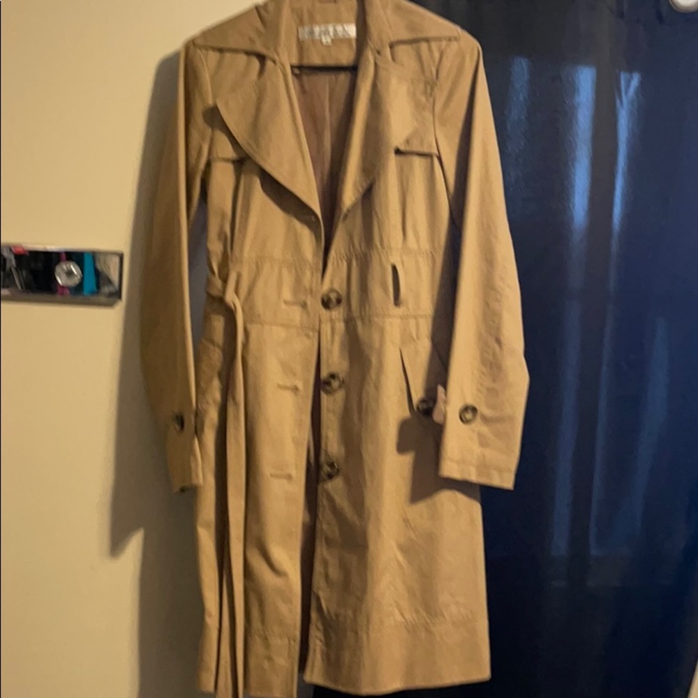 Tan rain coat